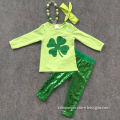 2016 new baby St.Martin's day theme St.Patrick green outfit girls Spring suit sequins pants with matching accessories